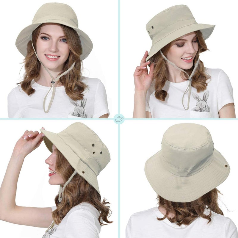 Taeku Sun Hat, Unisex Wide Brim Bucket Hat Sun Protection Cap Breathable Boonie Hat for Fishing Hiking Gardening Safari (Beige) - Image 4
